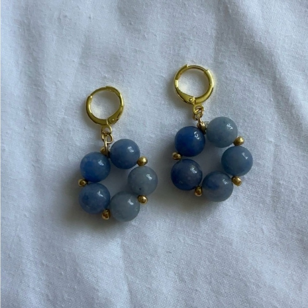 Blue and Gold Floral Cluster Earrings